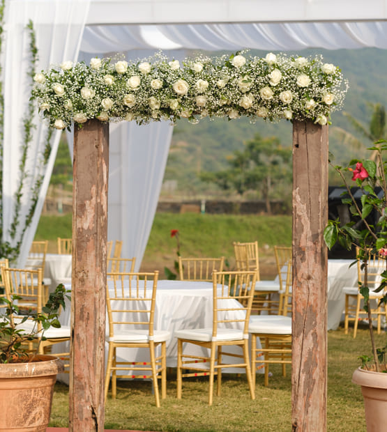 Beautifully decorated lawn area at a family-friendly villa in Lonavala for events and gatherings